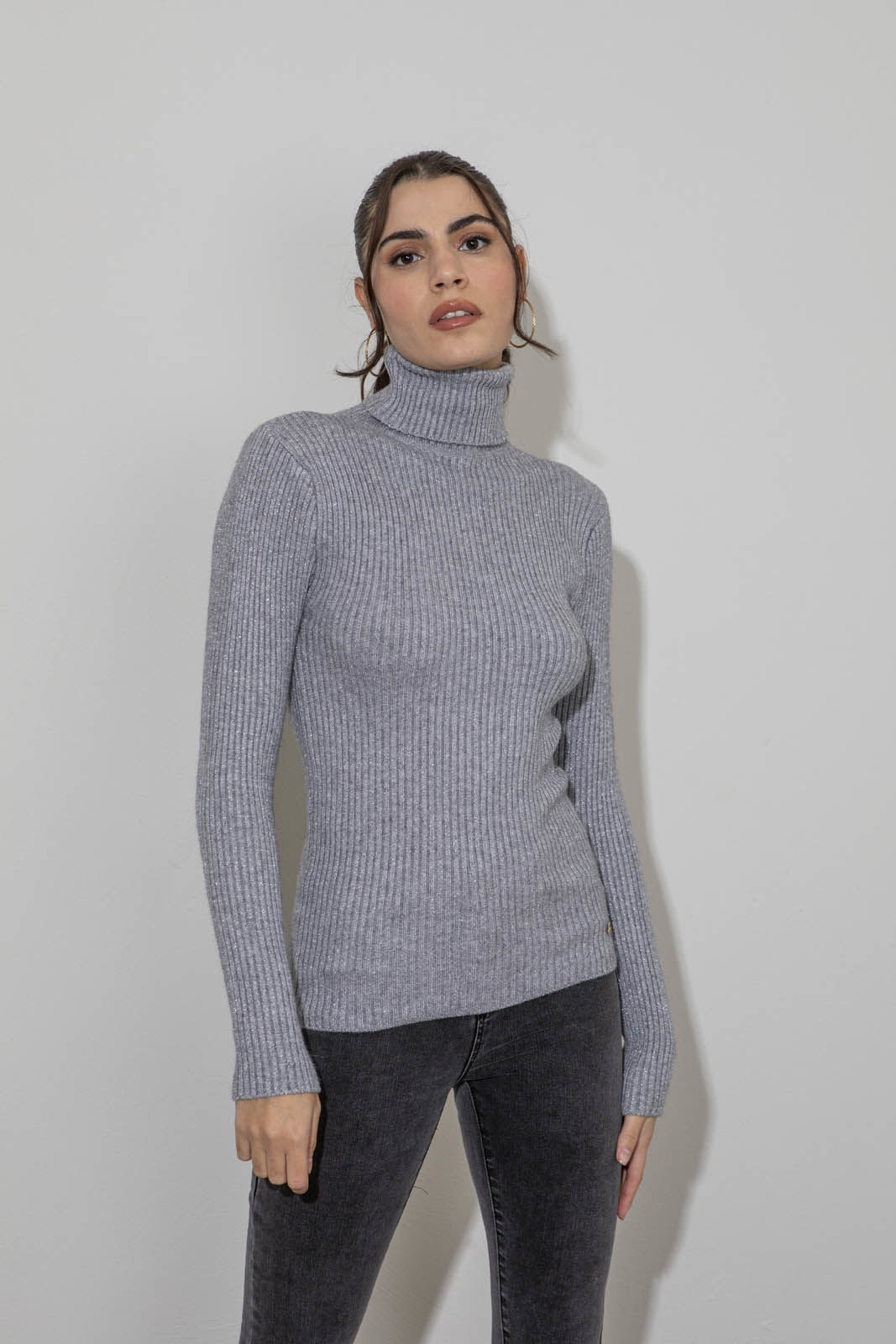 Turtleneck lurex knitted blouse GREY | Womens Clothes Cento Fashion