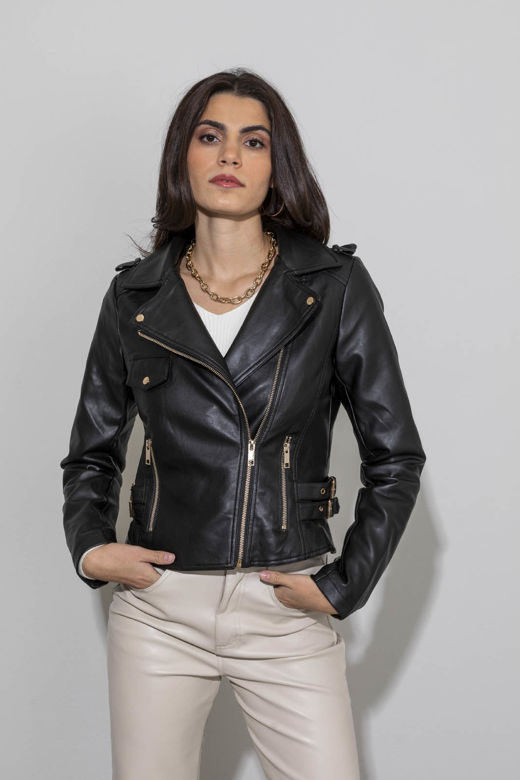 Leather look jacket BLACK | Womens Clothes Cento Fashion