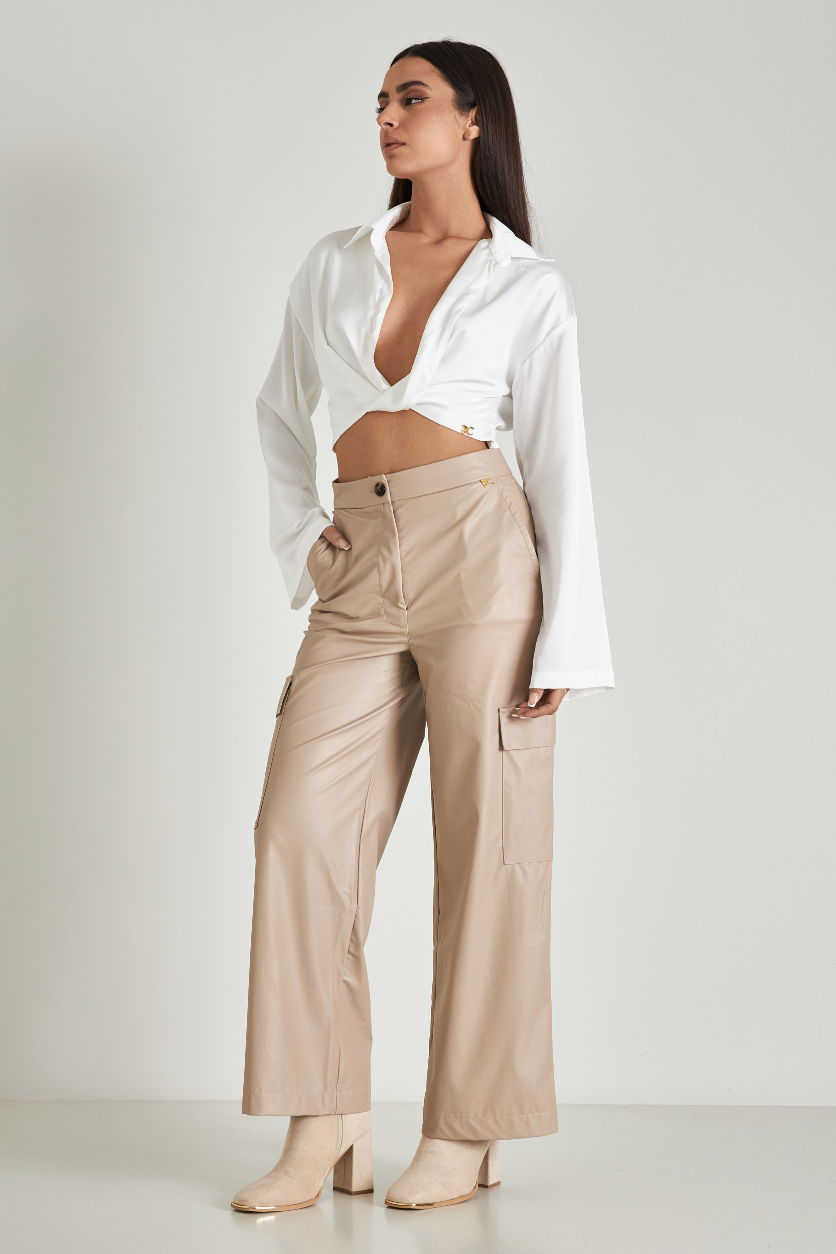Faux leather cargo pants BEIZE