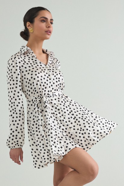 Picture of Satin polka dots dress with tie knot