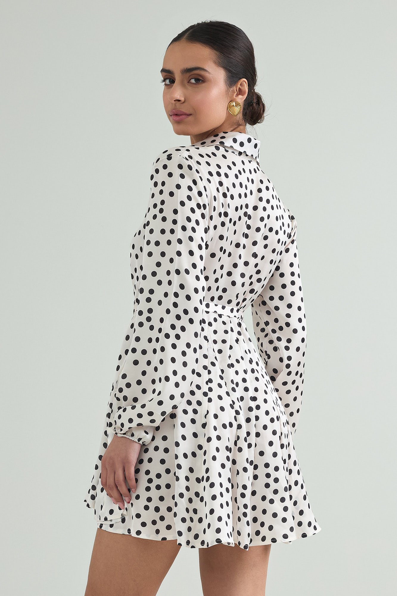 Picture of Satin polka dots dress with tie knot