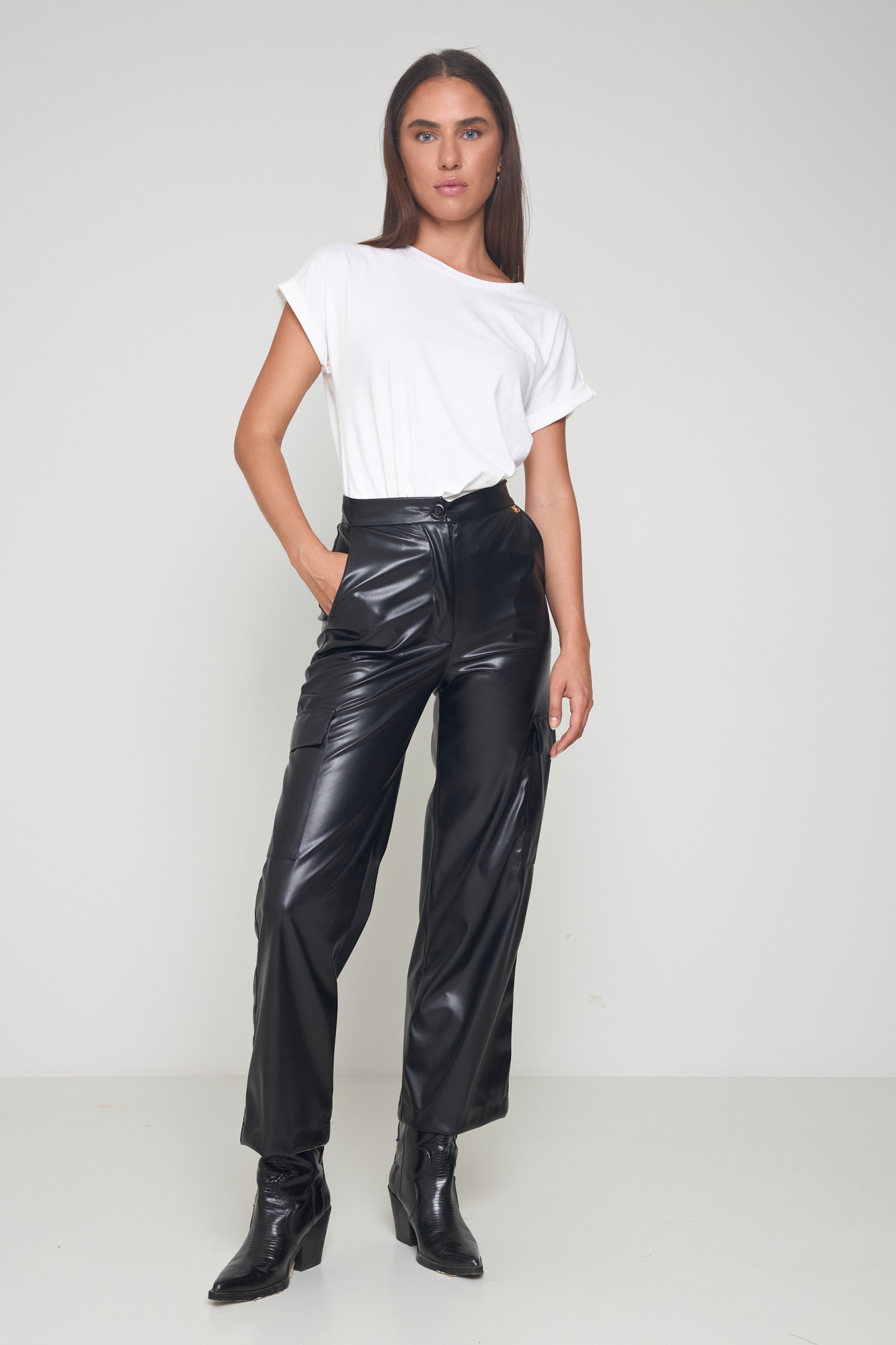 Picture of Faux leather cargo pants